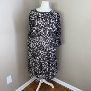 Lane Bryant Leopard 3/4 Sleeve Below Knee Elastic Waist Lined Dress Size 18